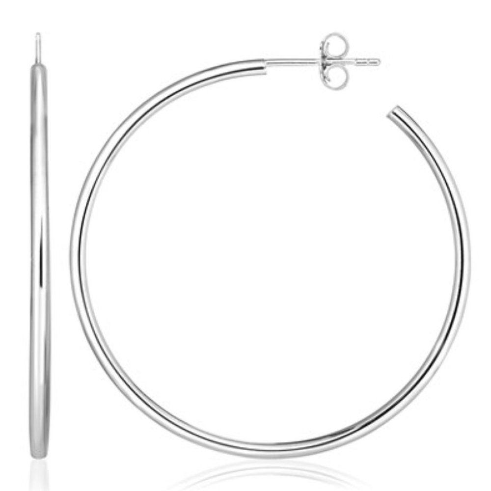 Sterling Silver Rounded Polished Hoop Earrings. Little less than 2 inches